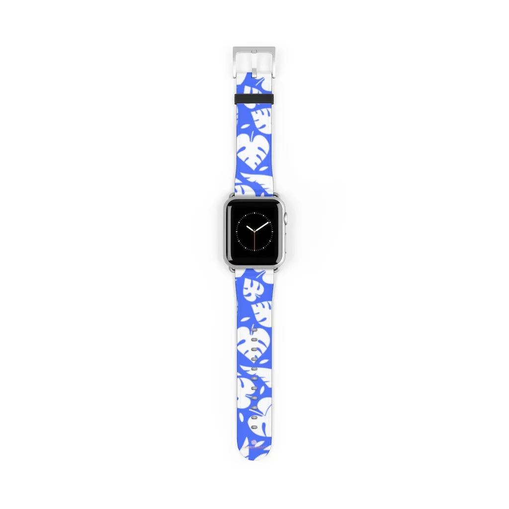 Blue Tropical Leaf Apple Watch Band, 38mm/42mm Watch Band For Apple Watch- Made in USA