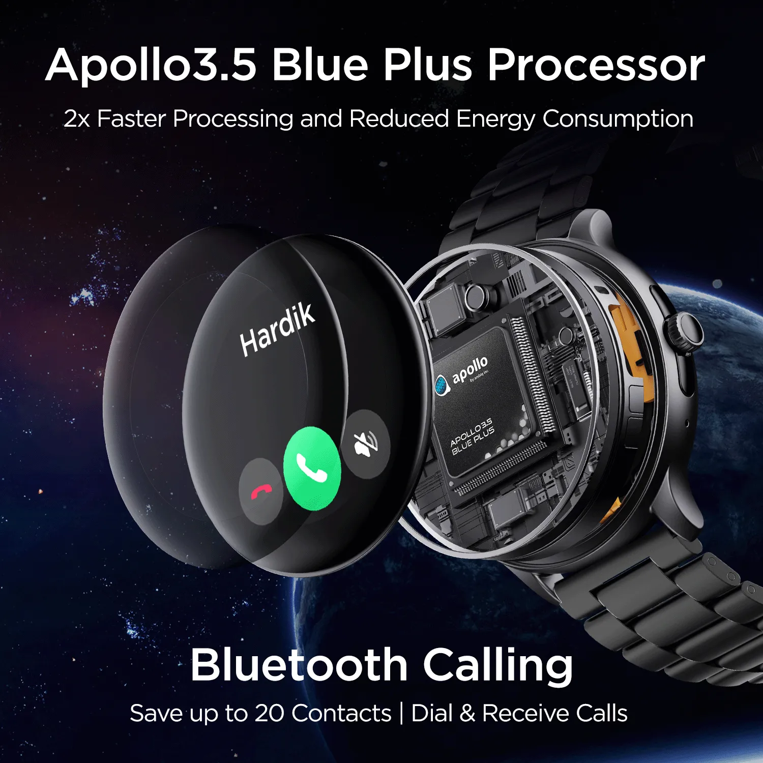 boAt Lunar Call Pro | Round Dial Smart Watch with 1.39" (3.53 cms) Big AMOLED Display, SensAi, Watch Face Studio, Bluetooth Calling, 700  Active Modes, Apollo3.5 Blue Plus Processor