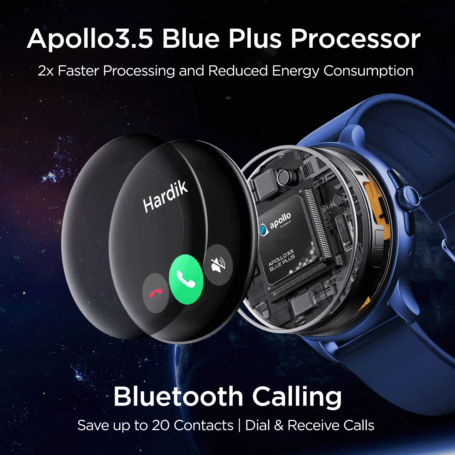 boAt Lunar Call Pro | Round Dial Smart Watch with 1.39" (3.53 cms) Big AMOLED Display, SensAi, Watch Face Studio, Bluetooth Calling, 700  Active Modes, Apollo3.5 Blue Plus Processor