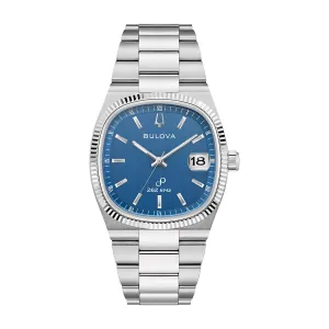 Bulova Super Seville with 38MM Blue Cushion Shaped Dial and Stainless Steel Band. 96B440