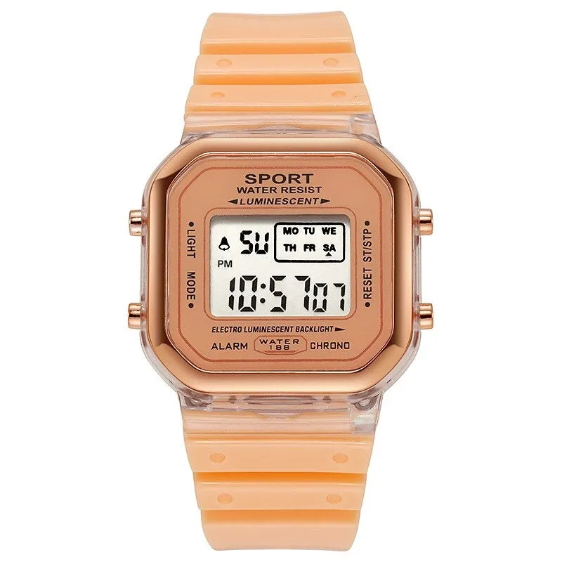 Candy Color Luminous Digital LED Display Sports Leisure Chronograph Watches