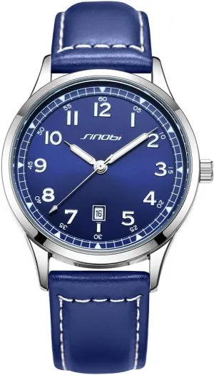 Classic Watches for Men with Calendar Water Resistant Luminous Easy Read Time Arabic Numerals Men Dress Watch (Silver-Blue)