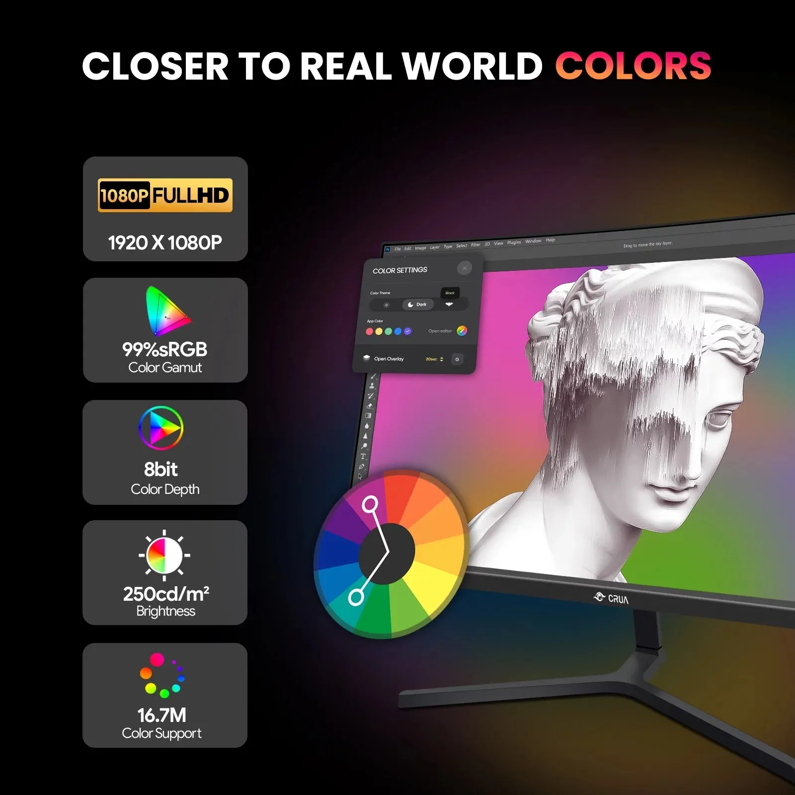 CRUA 24" 165Hz/180Hz Curved Gaming Monitor,FHD 1080P Computer Monitor,FreeSync,99% SRGB,Low Motion Blur-Black