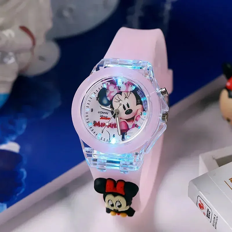 Disney Mickey Children Watches Girls Color Light Source Silicone Princess Elsa Kids Watch Boys Gift Wrist Clock