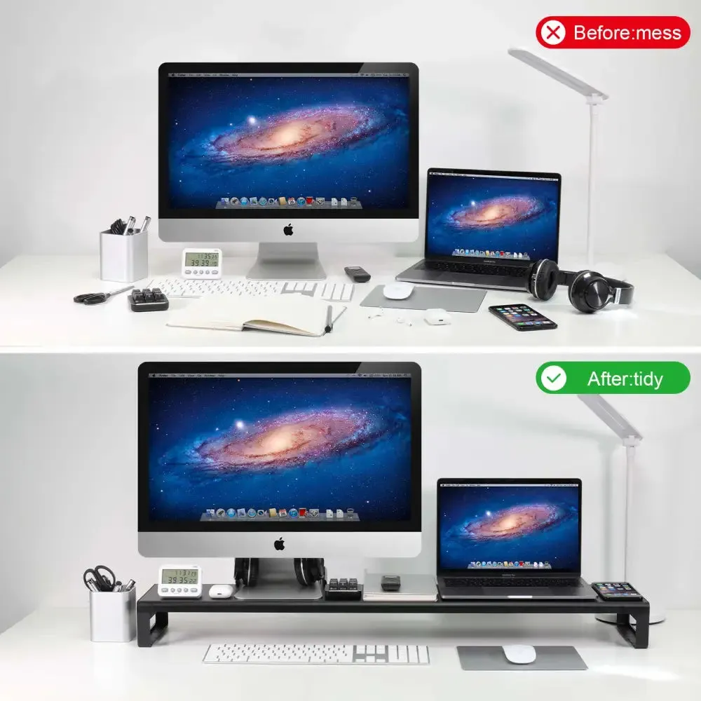 Dual Monitor Stand Holder Metal Riser with Wireless Charging Usb Hub Ports Support Transfer Data Keyboard and Mouse