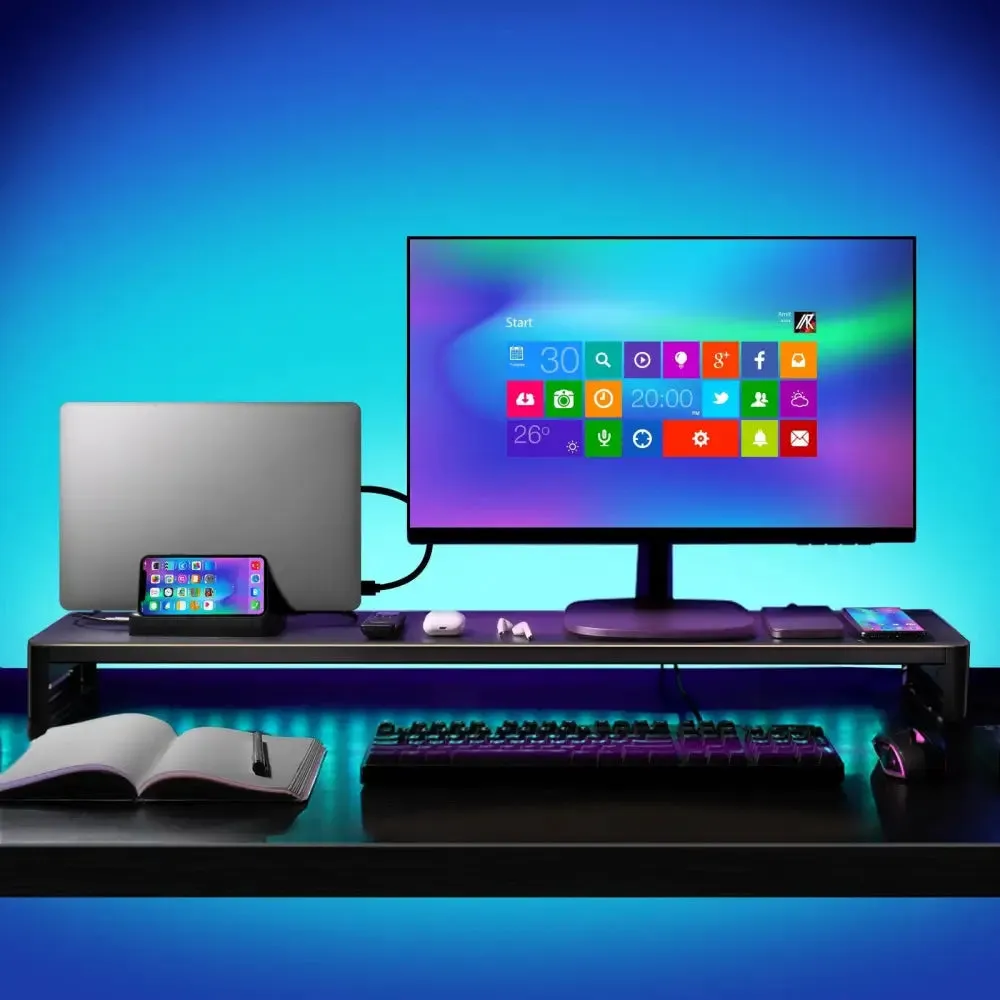 Dual Monitor Stand Holder Metal Riser with Wireless Charging Usb Hub Ports Support Transfer Data Keyboard and Mouse