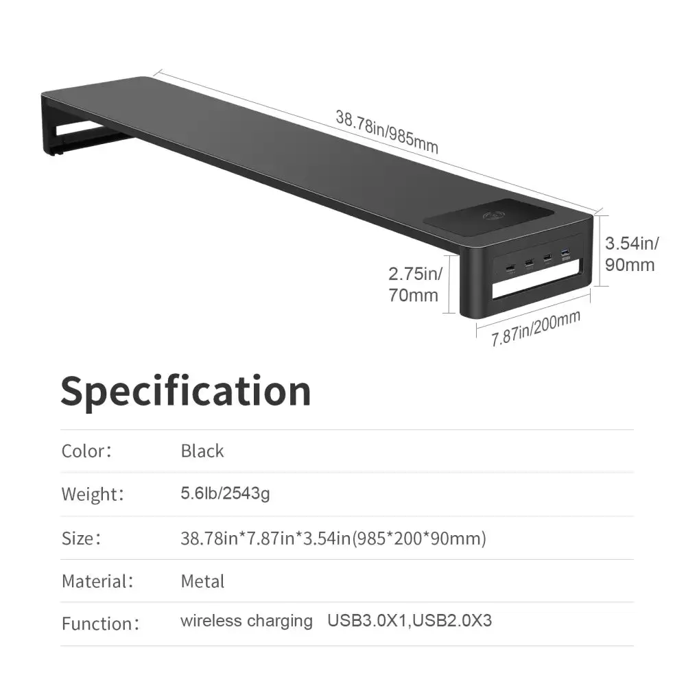 Dual Monitor Stand Holder Metal Riser with Wireless Charging Usb Hub Ports Support Transfer Data Keyboard and Mouse