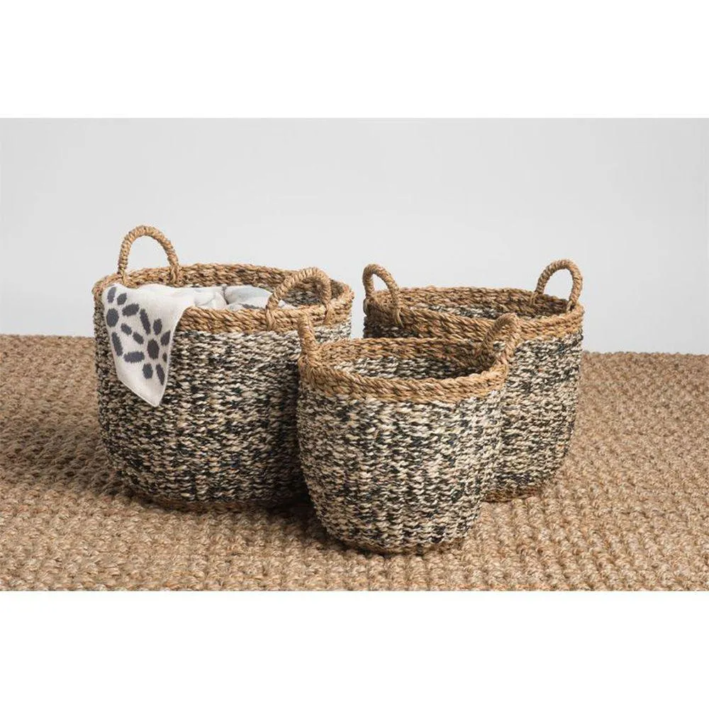 Ebony Medium Round Seagrass Storage Basket