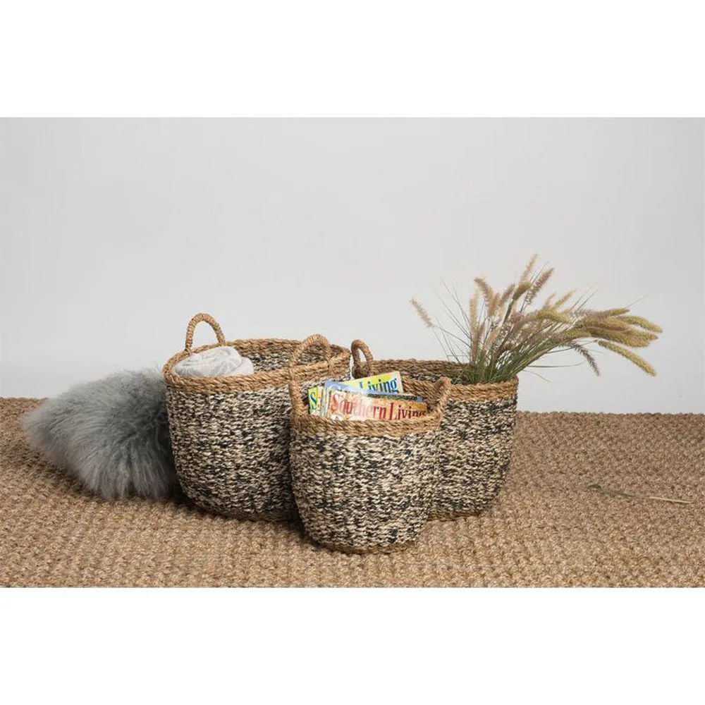 Ebony Medium Round Seagrass Storage Basket