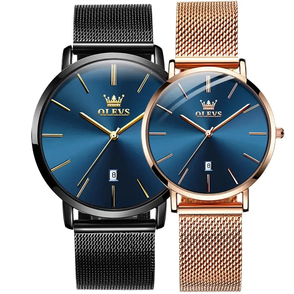 Elegance® 5869 Ultra Thin Couple Watches Set Men & Women Top Brand Luxury Simple Quartz Wristwatch Calendar Clock