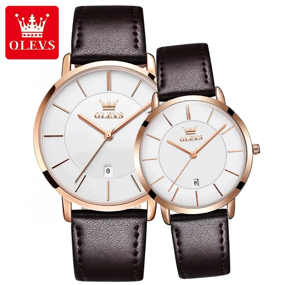 Elegance® 5869 Ultra Thin Couple Watches Set Men & Women Top Brand Luxury Simple Quartz Wristwatch Calendar Clock