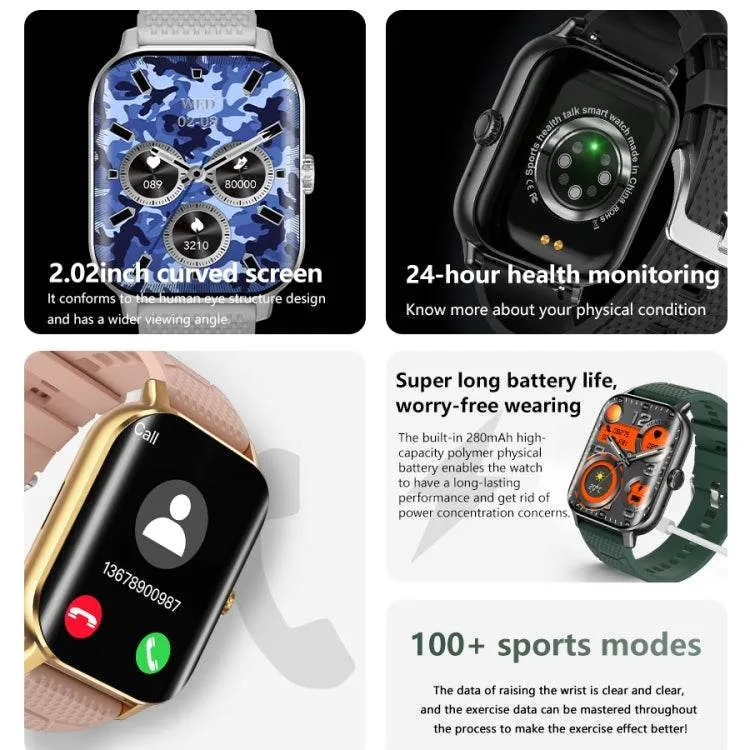 F12 Smart Watch with 2.02-inch Curved Display, Voice Call & Blood Sugar Monitoring Features