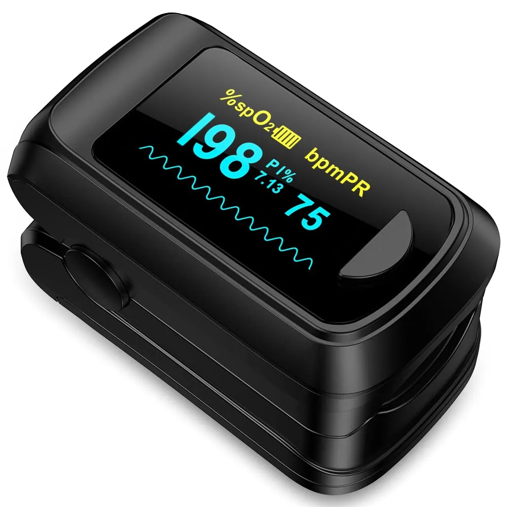 Fingertip Pulse Oximeter Blood Oxygen Monitor Pulse Ox, Heart Rate and Fast Spo2 Reading Oxygen Meter with OLED Screen Included Batteries and Lanyard