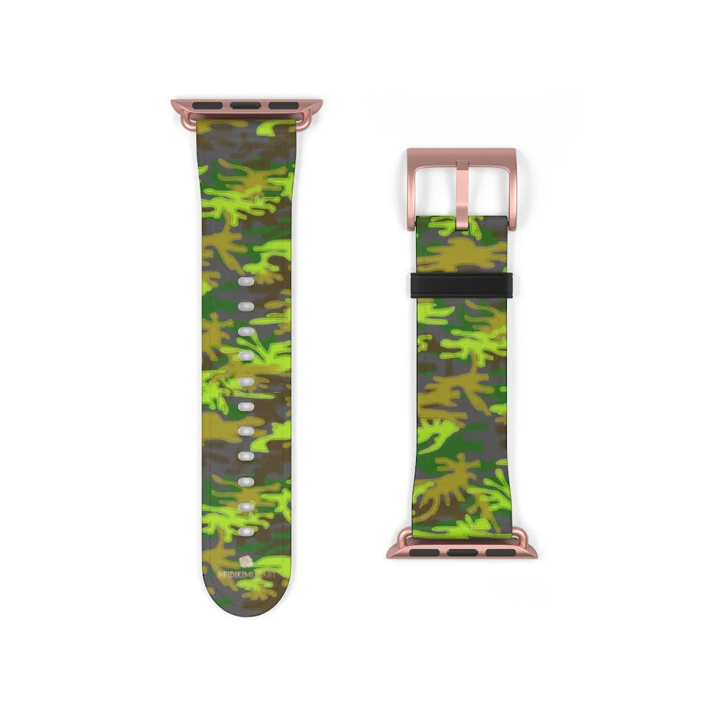 Gray & Green Camo Watch Band, Army Print 38mm/ 42mm Watch Band For Apple Watch- Made in USA