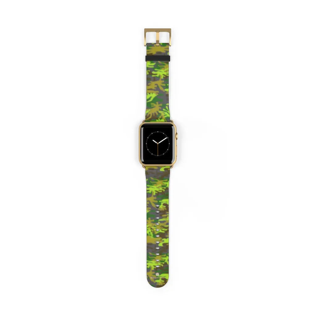 Gray & Green Camo Watch Band, Army Print 38mm/ 42mm Watch Band For Apple Watch- Made in USA