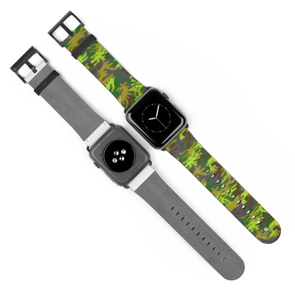 Gray & Green Camo Watch Band, Army Print 38mm/ 42mm Watch Band For Apple Watch- Made in USA