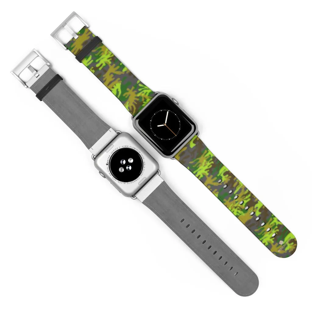 Gray & Green Camo Watch Band, Army Print 38mm/ 42mm Watch Band For Apple Watch- Made in USA