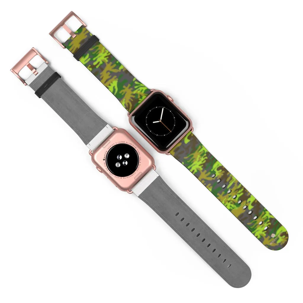 Gray & Green Camo Watch Band, Army Print 38mm/ 42mm Watch Band For Apple Watch- Made in USA
