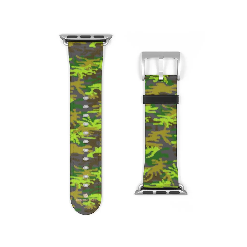 Gray & Green Camo Watch Band, Army Print 38mm/ 42mm Watch Band For Apple Watch- Made in USA