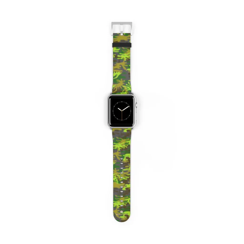 Gray & Green Camo Watch Band, Army Print 38mm/ 42mm Watch Band For Apple Watch- Made in USA
