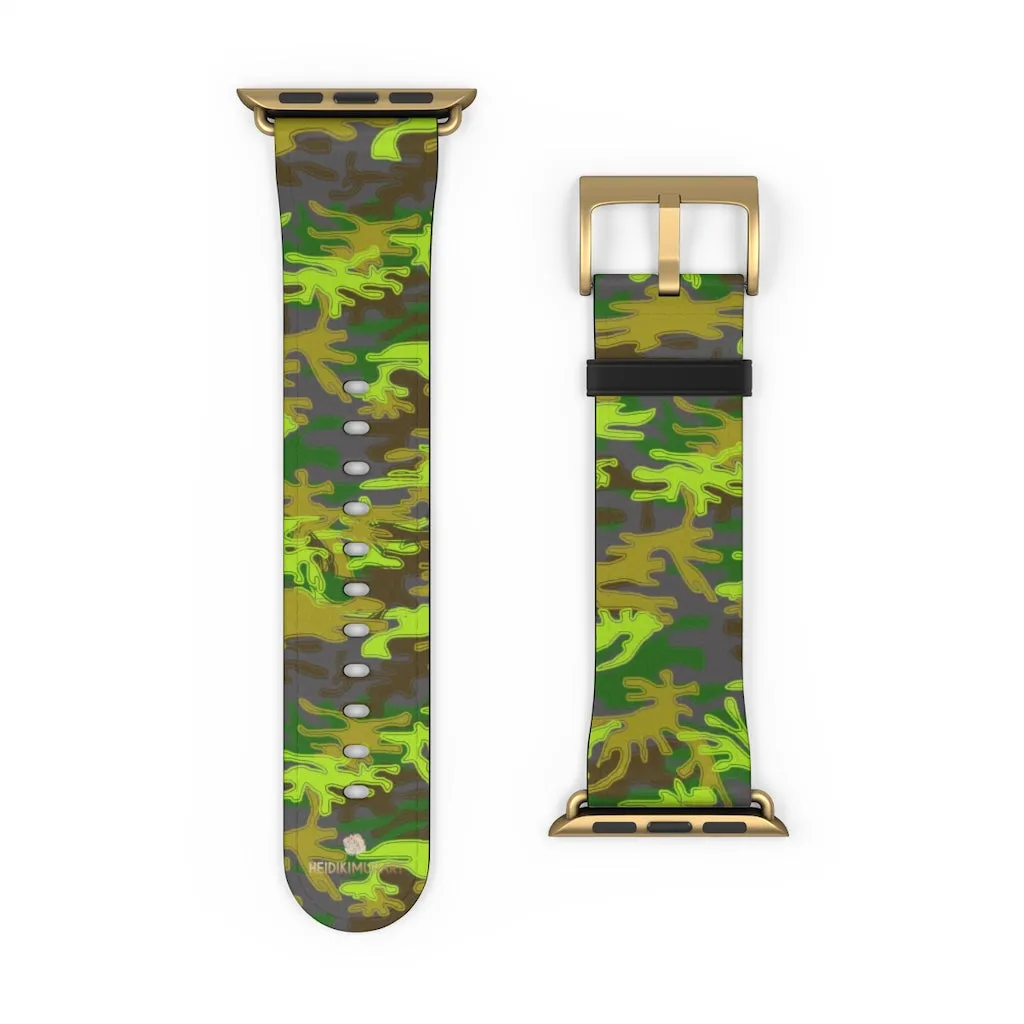 Gray & Green Camo Watch Band, Army Print 38mm/ 42mm Watch Band For Apple Watch- Made in USA