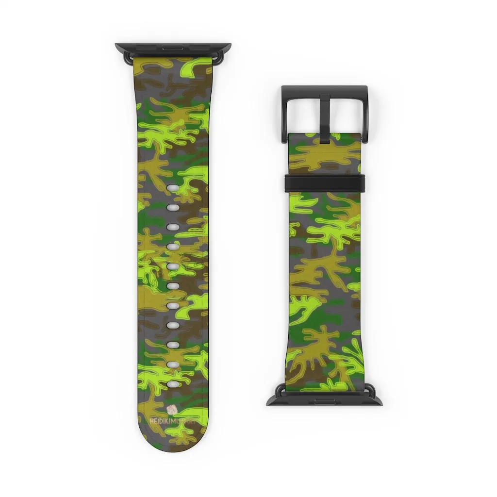 Gray & Green Camo Watch Band, Army Print 38mm/ 42mm Watch Band For Apple Watch- Made in USA