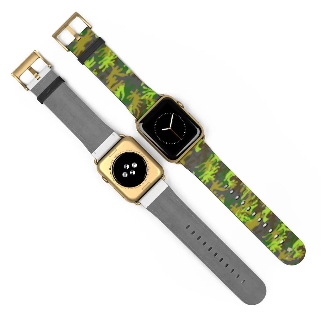 Gray & Green Camo Watch Band, Army Print 38mm/ 42mm Watch Band For Apple Watch- Made in USA