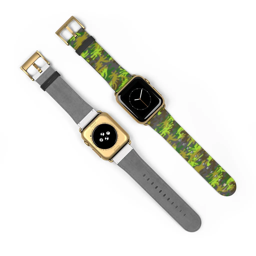 Gray & Green Camo Watch Band, Army Print 38mm/ 42mm Watch Band For Apple Watch- Made in USA