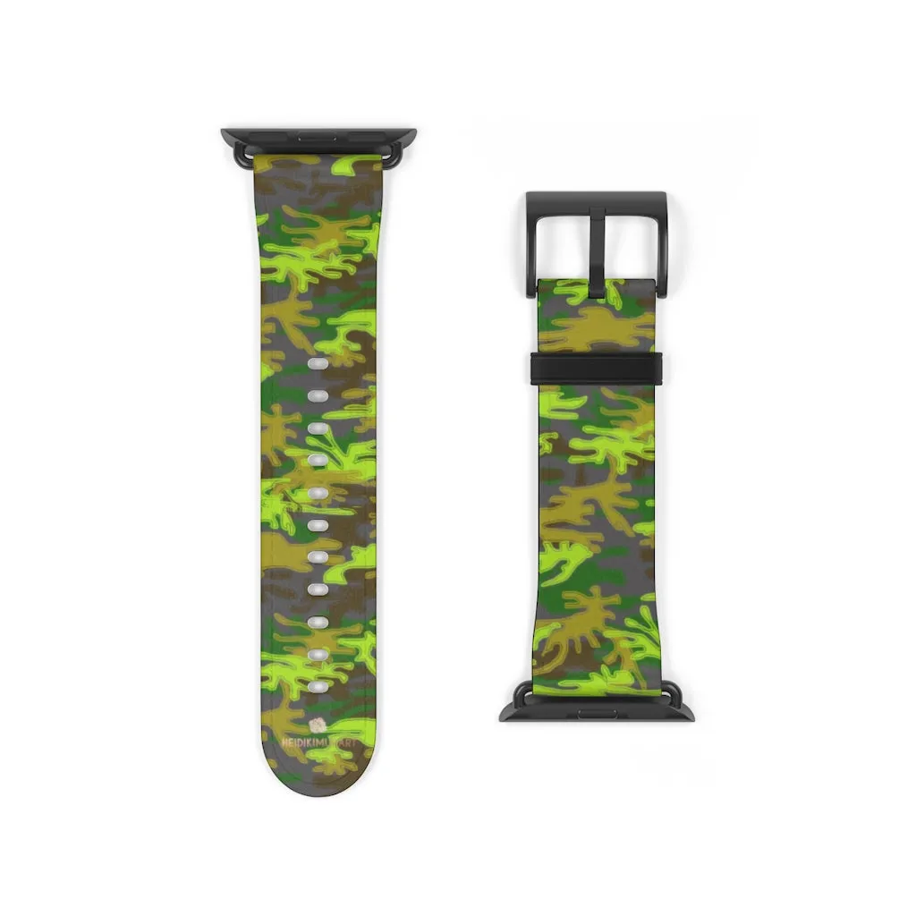 Gray & Green Camo Watch Band, Army Print 38mm/ 42mm Watch Band For Apple Watch- Made in USA