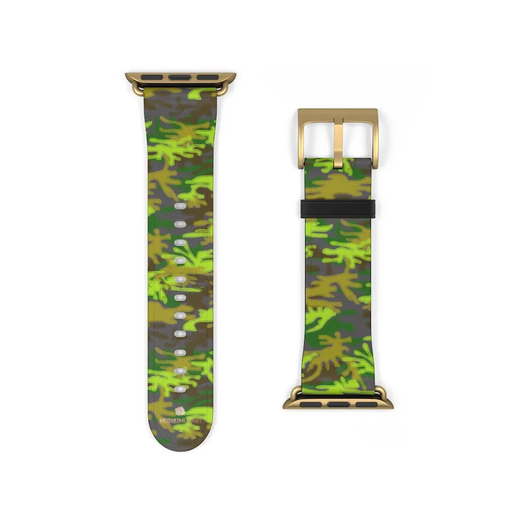 Gray & Green Camo Watch Band, Army Print 38mm/ 42mm Watch Band For Apple Watch- Made in USA