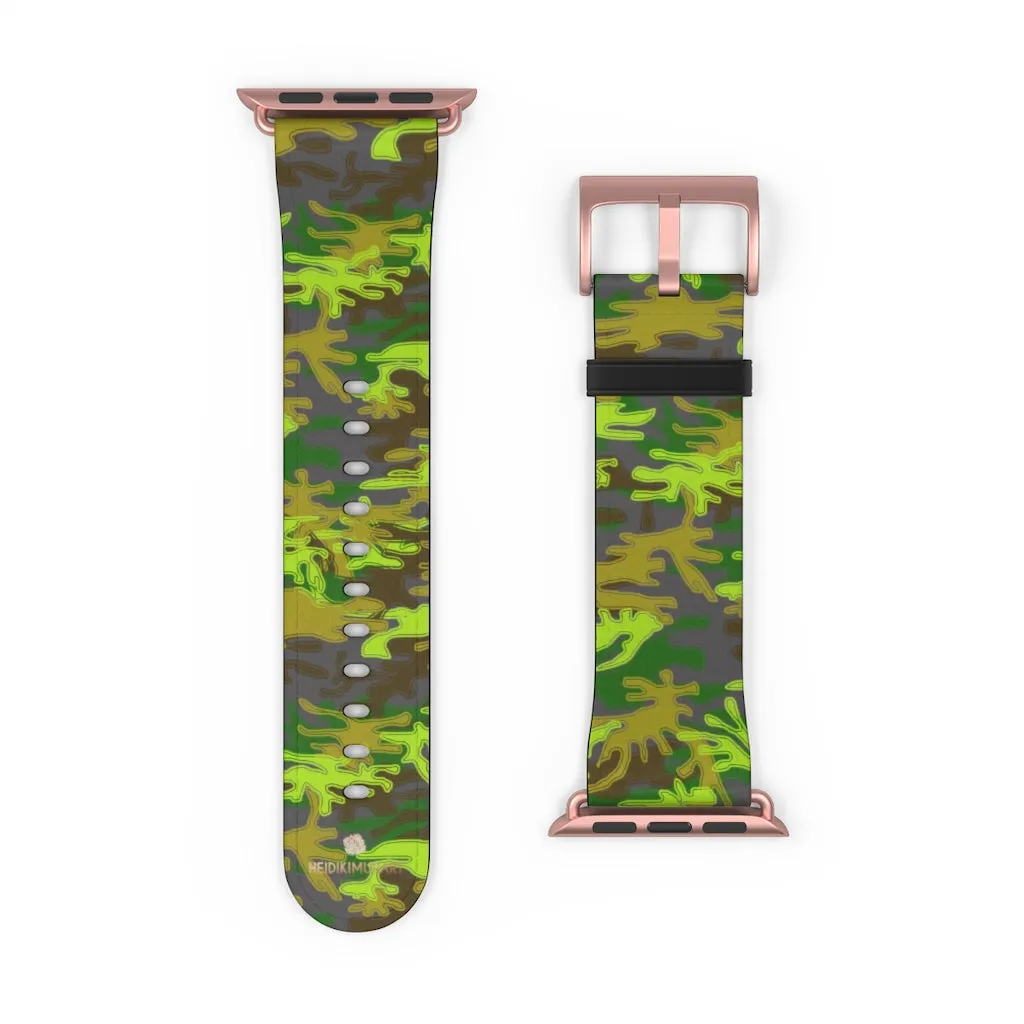 Gray & Green Camo Watch Band, Army Print 38mm/ 42mm Watch Band For Apple Watch- Made in USA