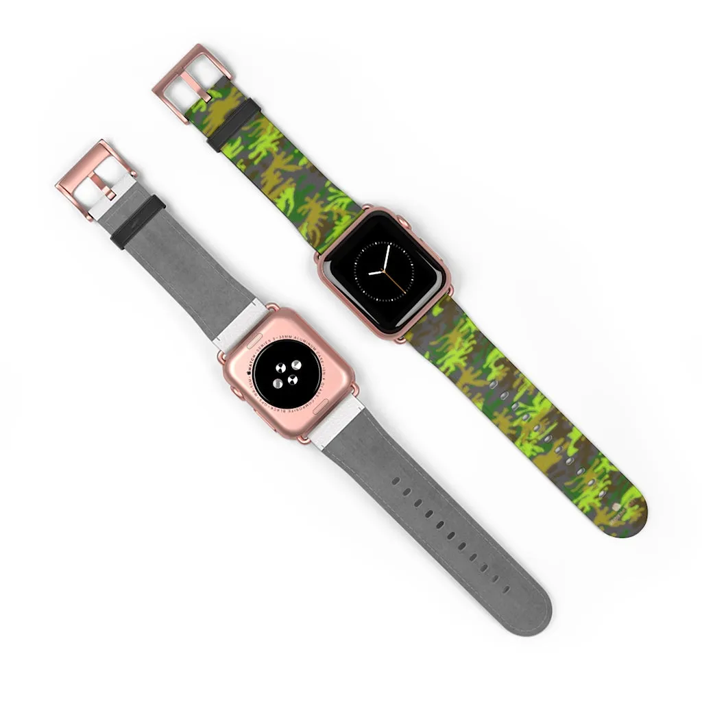 Gray & Green Camo Watch Band, Army Print 38mm/ 42mm Watch Band For Apple Watch- Made in USA