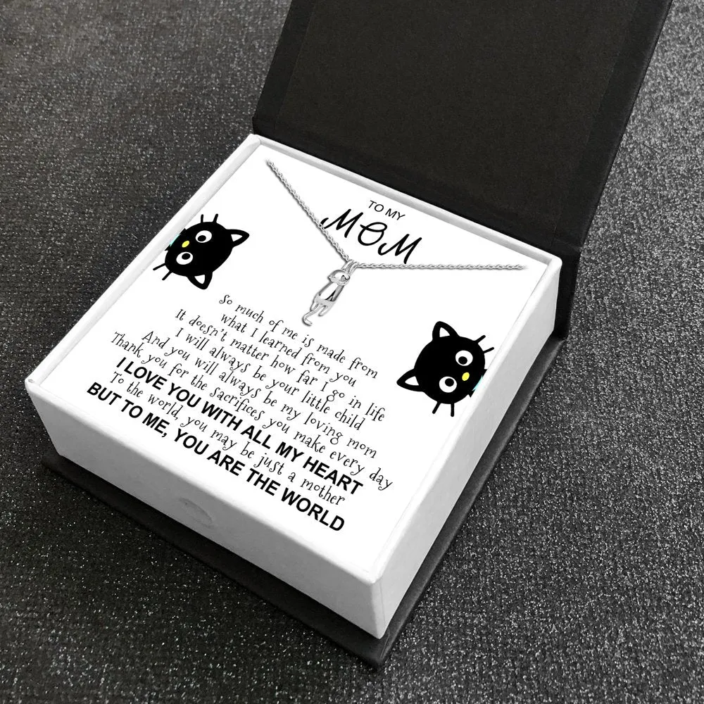 Hanging Cat Necklace Mom Greeting Card Sterling Silver Gift for Women