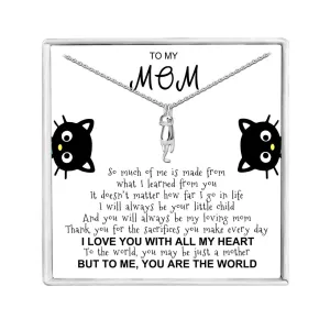 Hanging Cat Necklace Mom Greeting Card Sterling Silver Gift for Women