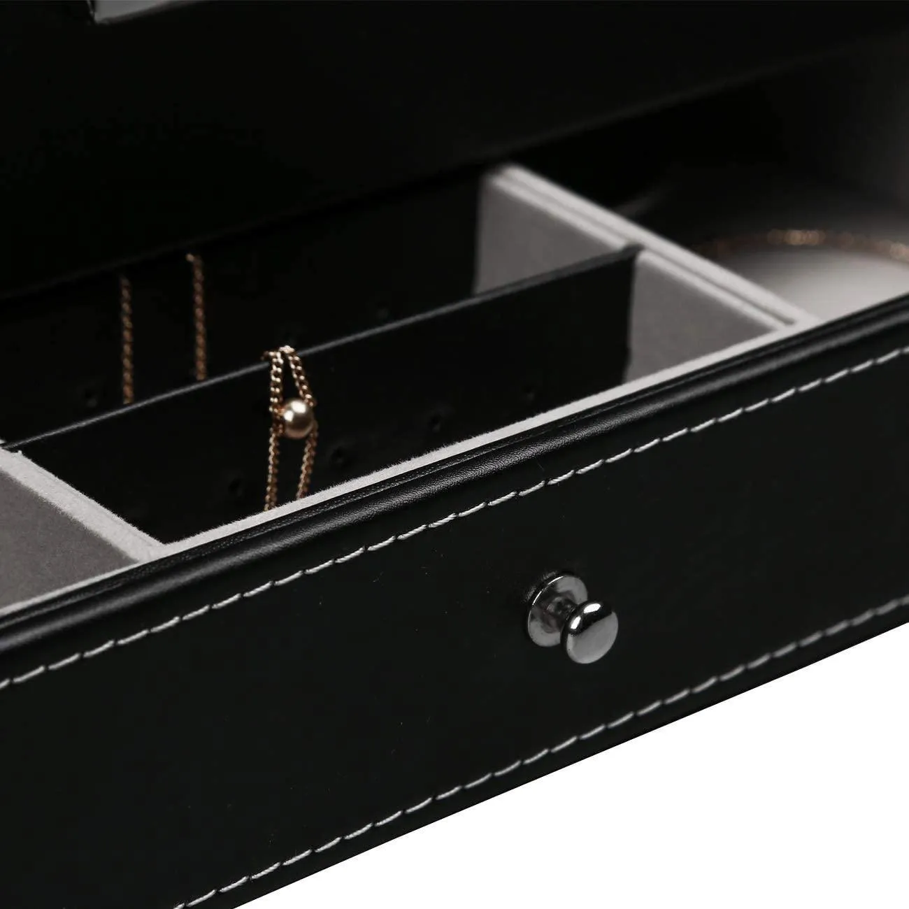 Haundry 12 Slot PU Leather Lockable Watch Storage Boxes, Men & Women Jewelry Display Drawer Case, 2-Tier Organizer Watch Showcase with Glass Lid