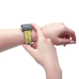 Hearts Pattern Watch Band, Light Yellow Red Hearts Shaped Valentines Day Print Premium 38mm/42mm Watch Band- Made in USA