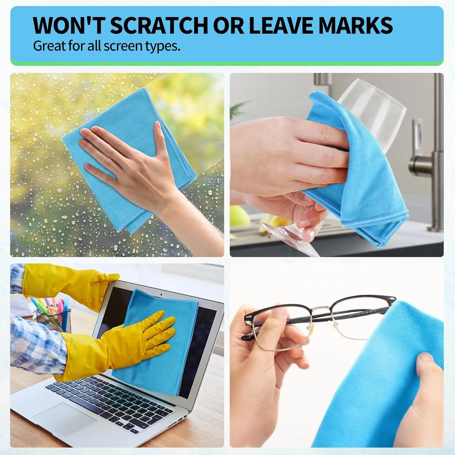 HOMERHYME Microfiber Glass Cleaning Cloth, 12 Pack Window Glass Cleaning Rags, Reusable Lint-Free Dust Polishing Cloth Wipes for Stainless Steel, Eyeglasses, Mirrors, Screens & Lenses,12" 12"