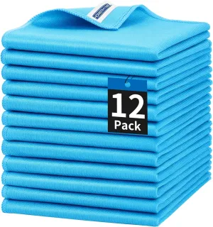 HOMERHYME Microfiber Glass Cleaning Cloth, 12 Pack Window Glass Cleaning Rags, Reusable Lint-Free Dust Polishing Cloth Wipes for Stainless Steel, Eyeglasses, Mirrors, Screens & Lenses,12" 12"