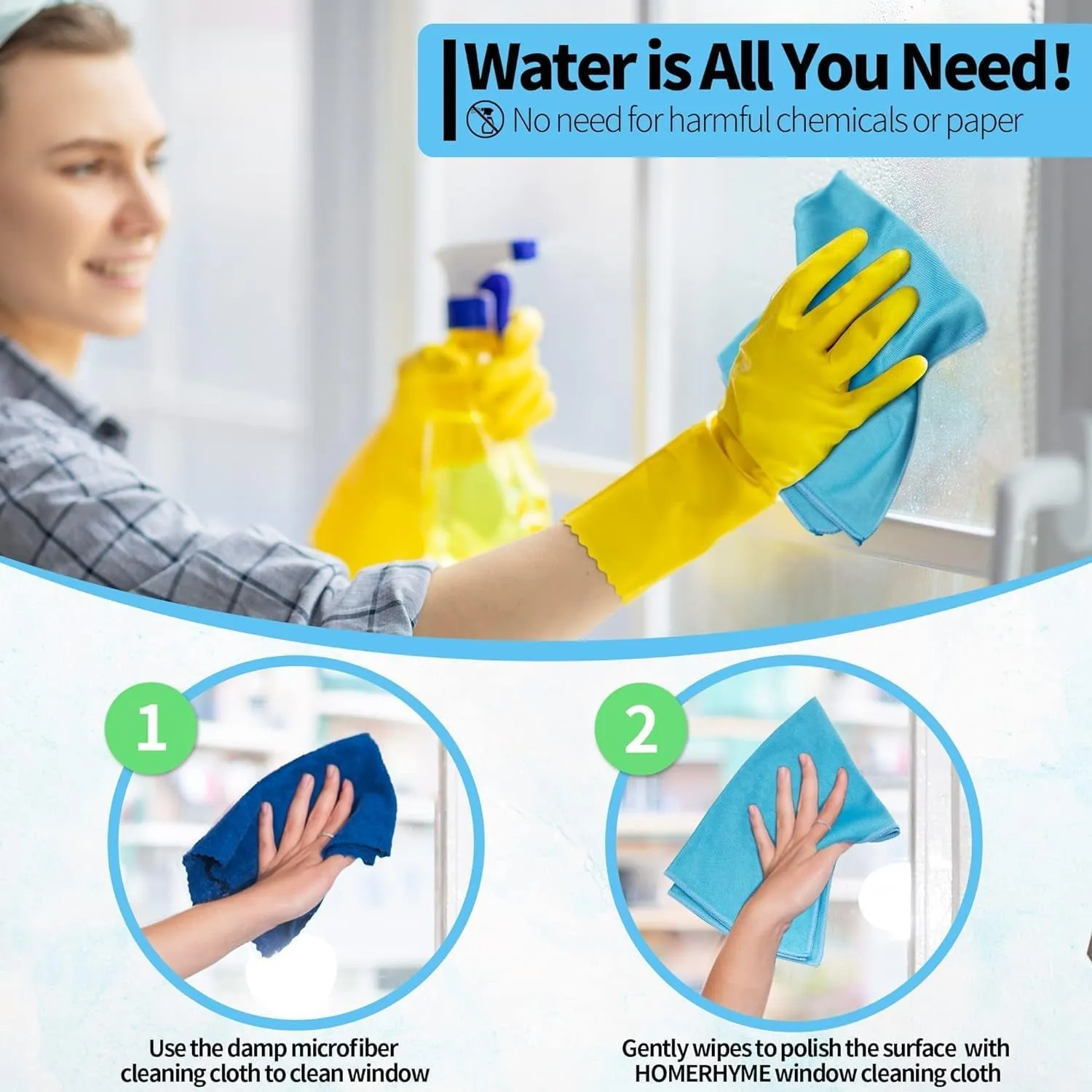 HOMERHYME Microfiber Glass Cleaning Cloth, 12 Pack Window Glass Cleaning Rags, Reusable Lint-Free Dust Polishing Cloth Wipes for Stainless Steel, Eyeglasses, Mirrors, Screens & Lenses,12" 12"