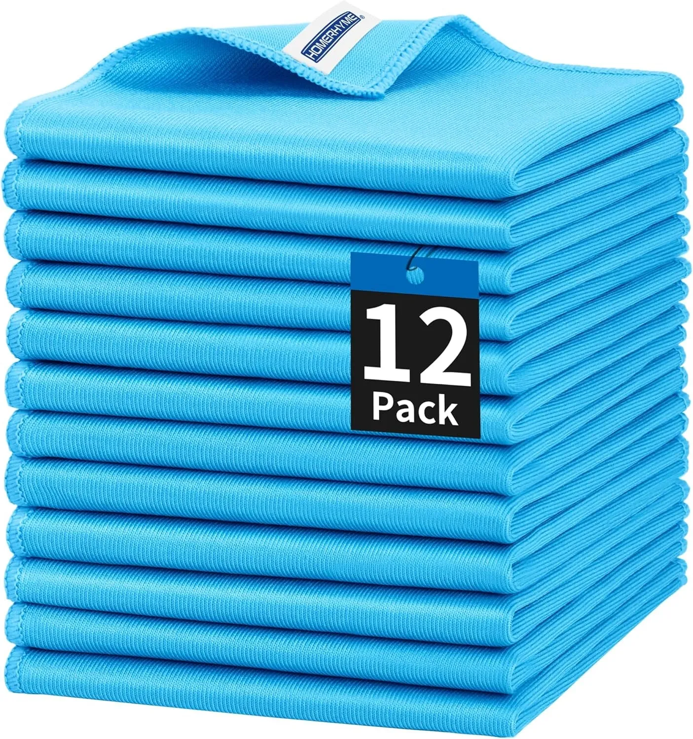 HOMERHYME Microfiber Glass Cleaning Cloth, 12 Pack Window Glass Cleaning Rags, Reusable Lint-Free Dust Polishing Cloth Wipes for Stainless Steel, Eyeglasses, Mirrors, Screens & Lenses,12" 12"