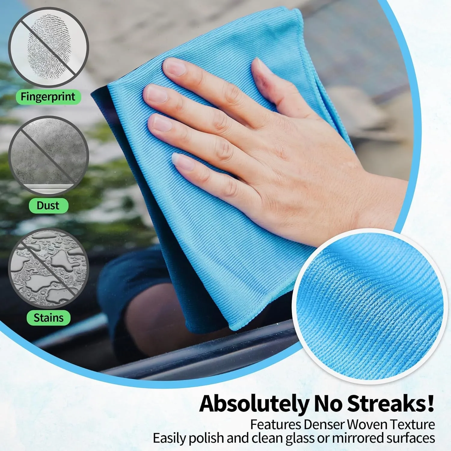 HOMERHYME Microfiber Glass Cleaning Cloth, 12 Pack Window Glass Cleaning Rags, Reusable Lint-Free Dust Polishing Cloth Wipes for Stainless Steel, Eyeglasses, Mirrors, Screens & Lenses,12" 12"
