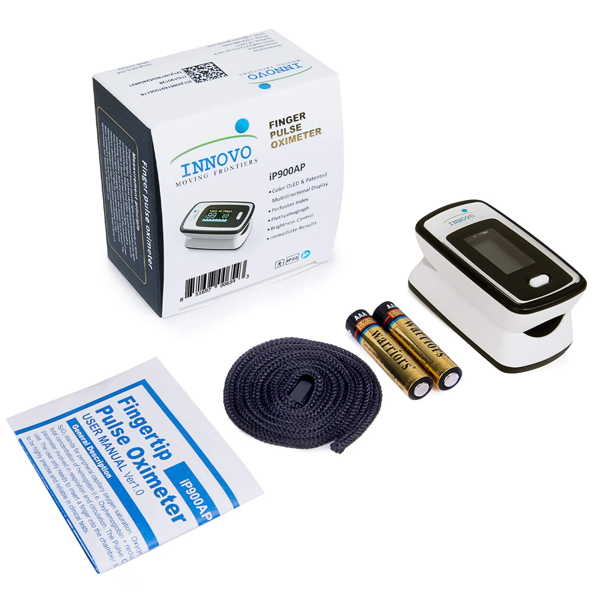 Innovo Deluxe iP900AP Fingertip Pulse Oximeter Blood Oxygen Saturation Monitor with Alarm, Plethysmograph and Perfusion Index