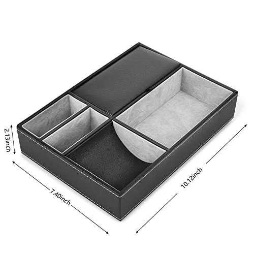 js nova juns valet tray, 5 compartments pu leather dresser valet organizer for watches and jewelry