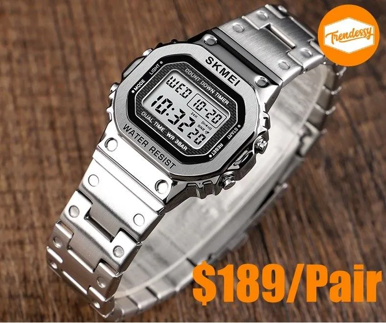 Korean style metallic digit watch