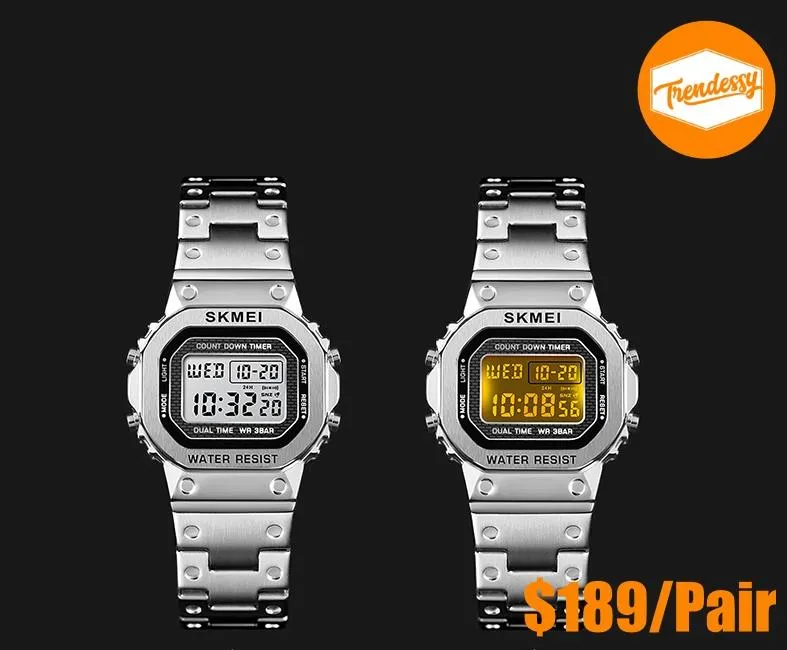 Korean style metallic digit watch