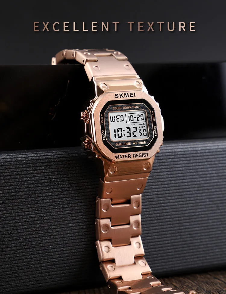 Korean style metallic digit watch