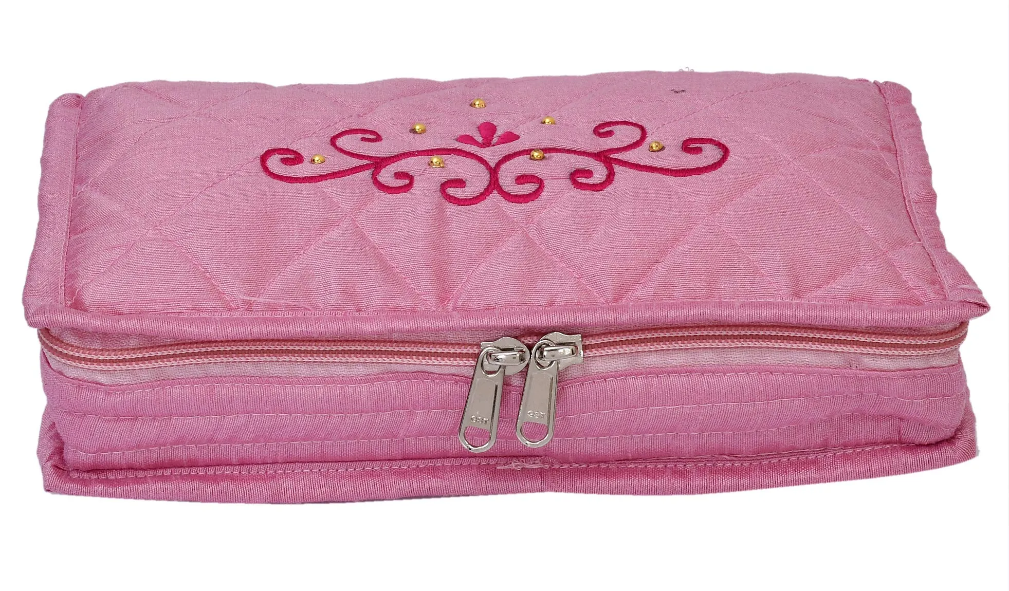 Kuber Industries Embroidery Design 2 Pieces Satin Jewellery Pouch Cum Makeup Kit (Maroon & Pink)