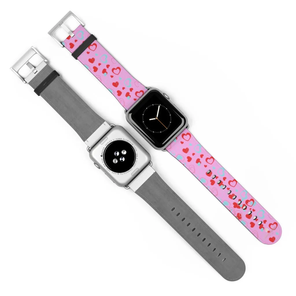 Light Pink Hearts Watch Band, Shaped V Day 38mm/42mm Watch Band For Apple Watches- Made in USA