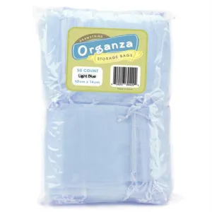 Lot of 50 Light Blue Drawstring Organza Storage Bags