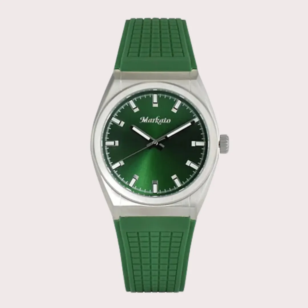 MARKATO Men Watch with Green Dial & Rubber Strap
